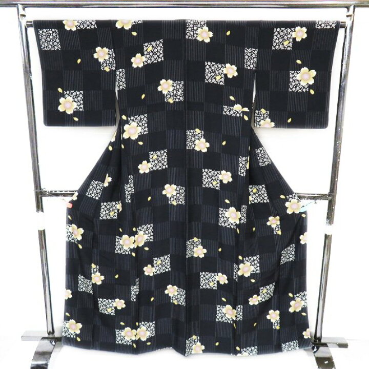 小紋 着物 中古 正絹 袷 市松模様 身丈162.5cm M A956-5