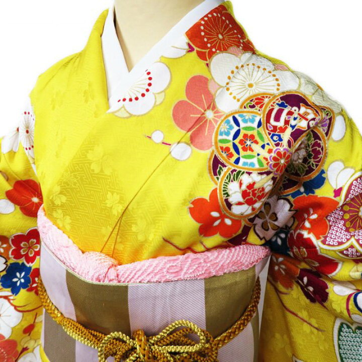 楽天市場】【 中古 】 振袖 着物 リサイクル 正絹 金駒刺繍 花模様 梅  