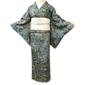 【 中古 】 付下げ 付け下げ 訪問着 リサイクル着物 正絹 袷 花鳥文様 青白橡色 岩井茶色 多色 身丈156cm 裄65.5cm M A981-5 [ 和服 入学式 卒業式 お茶会 お宮参り 入卒式 きもの 送料無料 きもの北條]