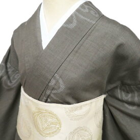 【 未使用 】 結城紬 着物 正絹 袷 カジュアル 流水模様 鶸茶色 身丈170.5cm 裄64.5cm L トール ワイド A1176-5 [和服 きもの 紬 普段着 kimono アウトレット 送料無料 きもの北條]