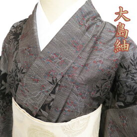 ＼ FINAL PRICE ／ 【 中古 】 大島紬 リサイクル着物 植物模様 焦茶色 多色 丈160cm 裄65cm Mサイズ 洗練されたカジュアルな装いに A804-6 [ 正絹 袷 紬 着物 kimono アウトレット 送料無料 きもの北條]