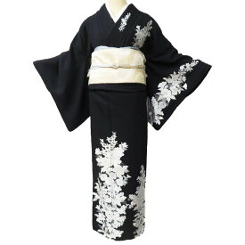 【 中古 】 特選 訪問着 リサイクル着物 正絹 袷 フォーマル 刺繍 相良刺繍 花の図 黒色 身丈154.5cm 裄66.5cm S A1062-6 [ 和服 入学式 卒業式 母 結婚式 お宮参り アウトレット 送料無料 きもの北條]