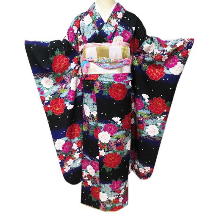 楽天市場】【 中古 】 振袖 リサイクル着物 正絹 流水に花模様 牡丹 桜 
