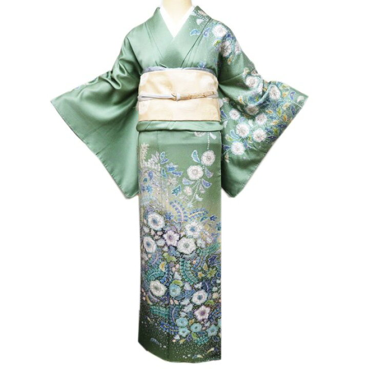 楽天市場】【 未使用 】 訪問着 着物 正絹 袷 花模様 辻が花 絞り 銀 