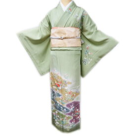 ＼ FINAL PRICE ／ 【 中古 】 訪問着 リサイクル着物 正絹 フォーマル 作家物 落款 花の図 苗色 多色 身丈161cm 裄67.5cm M A958-6 [ 和服 入学式 卒業式 お茶会 結婚式 お宮参り アウトレット 送料無料 きもの北條]