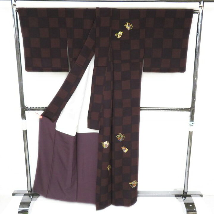 付下げ 訪問着 着物 中古 正絹 袷 焦茶色 身丈162cm M A961-6