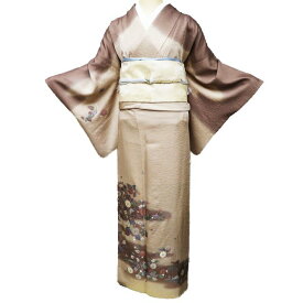 【 中古 】 特選 訪問着 リサイクル着物 正絹 袷 フォーマル 刺繍 花の図 地模様 暈し 白茶色 多色 身丈160cm 裄65cm M ワイド A1134-6 [和服 入学式 卒業式 母 結婚式 お宮参り アウトレット 送料無料 きもの北條]
