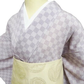 【 未使用 】 夏物 夏着物 小紋 江戸小紋 着物 正絹 カジュアル 鮫 市松 薄色 半色 身丈159.5cm 裄62cm M A1268-6 [和服 お茶会 観劇 お食事 街歩き きもの kimono 送料無料 きもの北條]