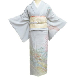 【 中古 】 訪問着 リサイクル着物 正絹 袷 フォーマル 金駒刺繍 花の図 片輪車 暈し 白鼠色 多色 金 身丈163cm 裄65.5cm L A1270-6 [入学式 卒業式 お宮参り 結婚式 母 刺繍 和服 送料無料 きもの北條]
