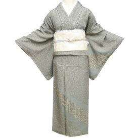 【 未使用 】 付下げ 付け下げ 訪問着 着物 袷 江戸小紋柄 竹笹 竹縞 茶道具 鶸茶色 身丈157cm 裄67cm M ワイド A1278-6 [和服 お茶会 観劇 お食事 街歩き きもの kimono 送料無料 きもの北條]