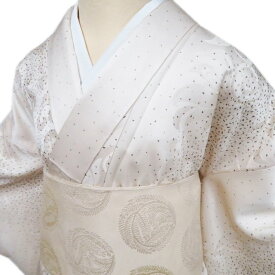 【 未使用 】 特選 小紋 着物 正絹 袷 カジュアル 地模様 反端付き 練色 多色 身丈164.5cm 裄68.5cm L A1287-6 [観劇 お出かけ 街着 普段使い お食事 kimono 和服 送料無料 きもの北條]