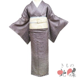 【 中古 】 訪問着 リサイクル着物 正絹 袷 セミフォーマル 絞り染め 江戸鼠色 身丈166cm 裄66cm L トール A1308-6 [入学式 卒業式 お宮参り お茶会 お茶席 茶道 利休忌 和服 送料無料 きもの北條]