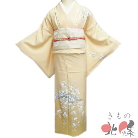 【 中古 】 訪問着 リサイクル着物 正絹 袷 フォーマル 金駒刺繍 花の図 桜 暈し 蜜陀僧色 多色 金 身丈160.5cm 裄65.5cm M A1320-6 [入学式 卒業式 お宮参り 結婚式 母 利休忌 刺繍 和服 送料無料 きもの北條]