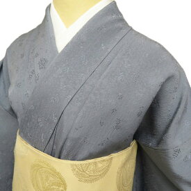 ＼ FINAL PRICE ／ 【 中古 】 色無地 着物 正絹 袷 フォーマル 紋付 一つ紋 地紋 植物文様 灰みがかった青系色 身丈161cm 裄68.5cm M きもの北條 A828-7 [ 和服 入学式 卒業式 お茶会 お宮参り アウトレット 送料無料 きもの北條]