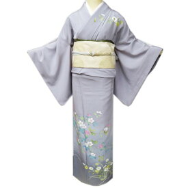 【 中古 】 訪問着 リサイクル着物 正絹 袷 フォーマル 花の図 ぼかし染め 暈し 薄墨色 多色 身丈169cm 裄66cm L トール お得 A1001-7 [ 和服 入学式 卒業式 お茶会 結婚式 お宮参り アウトレット 送料無料 きもの北條]