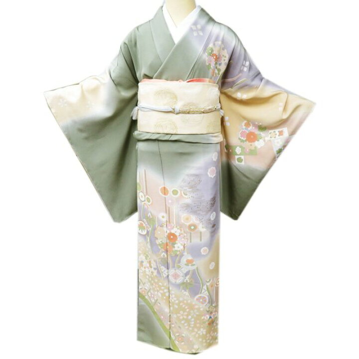 楽天市場】【 未使用 】 訪問着 着物 正絹 袷 作家物 落款 金駒刺繍 花 