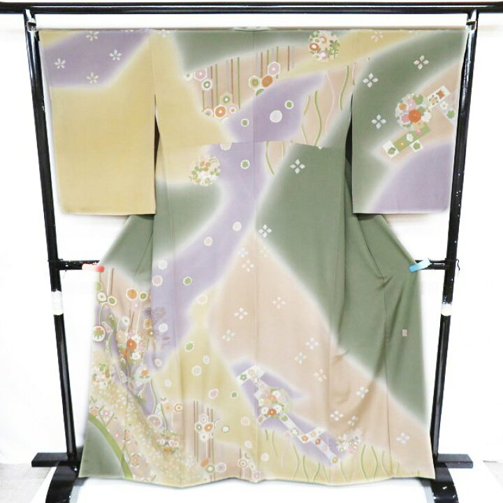 楽天市場】【 未使用 】 訪問着 着物 正絹 袷 作家物 落款 金駒刺繍 花 