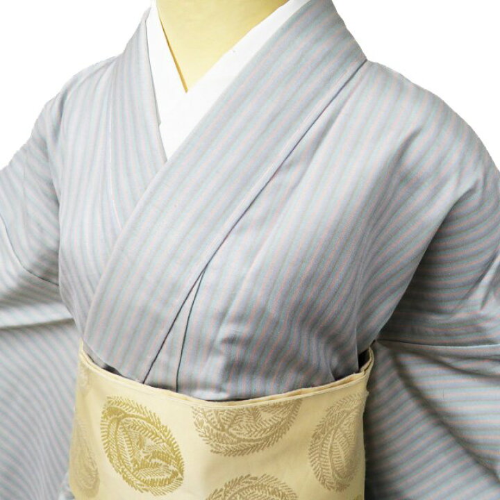 楽天市場】【 未使用 】 紬 着物 正絹 単衣 カジュアル 縦縞模様 水色 