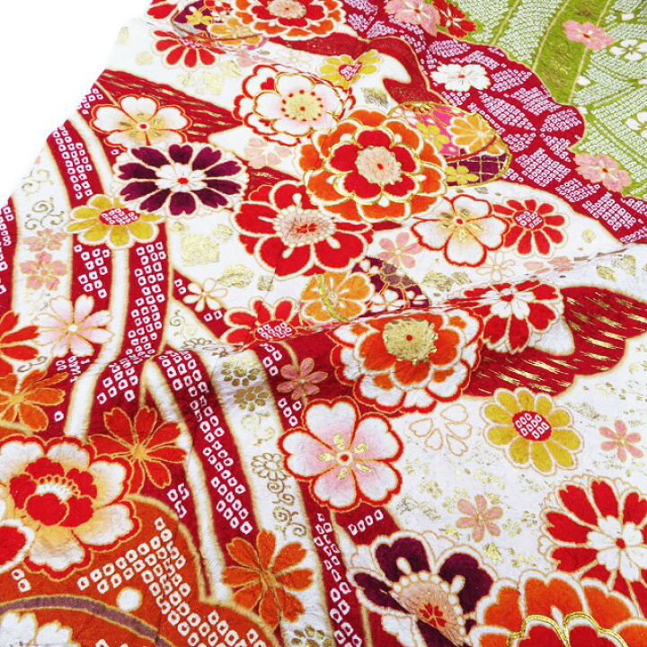 楽天市場】【 中古 】 振袖 リサイクル着物 正絹 金駒刺繍 花模様 銀  