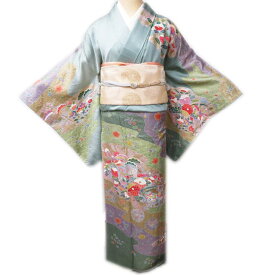 【 中古 】 訪問着 着物 リサイクル 正絹 袷 フォーマル 流水に花模様 鴛鴦 絞り 多色 金 身丈163cm 裄68.5cm L A889-7 [ 和服 入学式 卒業式 お茶会 結婚式 お宮参り アウトレット きもの kimono 送料無料 きもの北條]