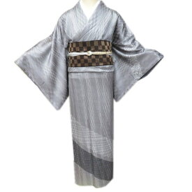 ＼ FINAL PRICE ／ 【 中古 】 訪問着 リサイクル着物 袷 フォーマル 縞模様 格子模様 地模様 矢羽根 黒色 白鼠色 身丈164cm 裄66cm L A921-7 [ 和服 入学式 卒業式 お茶会 結婚式 お宮参り アウトレット きもの kimono 送料無料 きもの北條]