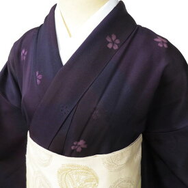 ＼ FINAL PRICE ／ 【 中古 】 小紋 リサイクル着物 正絹 袷 カジュアル ぼかし染め 暈し 花模様 桜 地模様 深紫色 身丈164.5cm 裄66.5cm L A923-7 [ 和服 きもの 普段着 kimono アウトレット 送料無料 きもの北條]