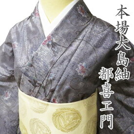 ＼ FINAL PRICE ／ 【 中古 】 特選 本場 大島紬 リサイクル着物 正絹 袷 カジュアル 都喜ヱ門 ラベル付き 花模様 薄色 多色 身丈165cm 裄65cm L トール A951-7 [ 和服 きもの 紬 普段着 kimono アウトレット 送料無料 きもの北條]