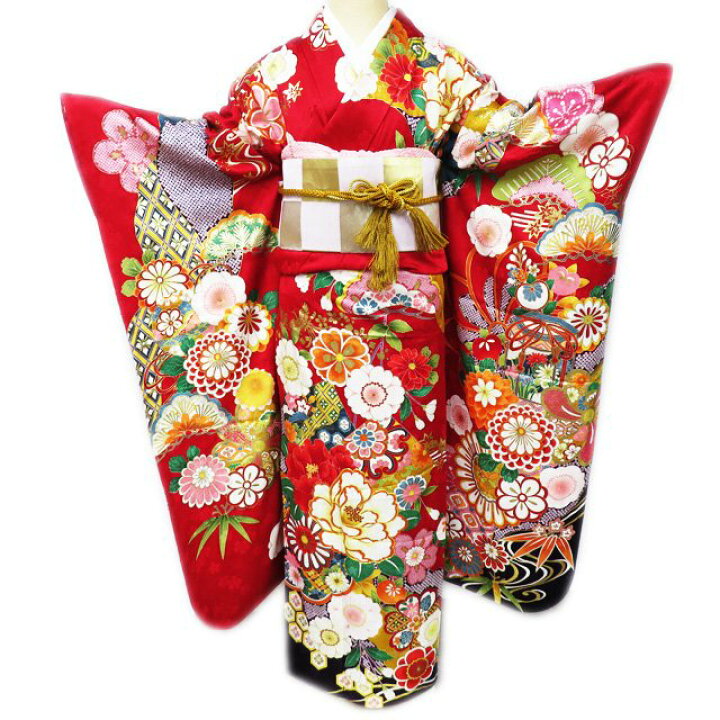 楽天市場】【 中古 】 振袖 着物 リサイクル 正絹 袷 金駒刺繍 花模様  