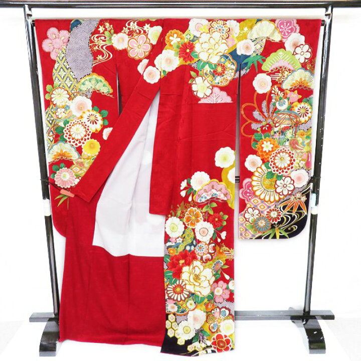楽天市場】【 中古 】 振袖 着物 リサイクル 正絹 袷 金駒刺繍 花模様 