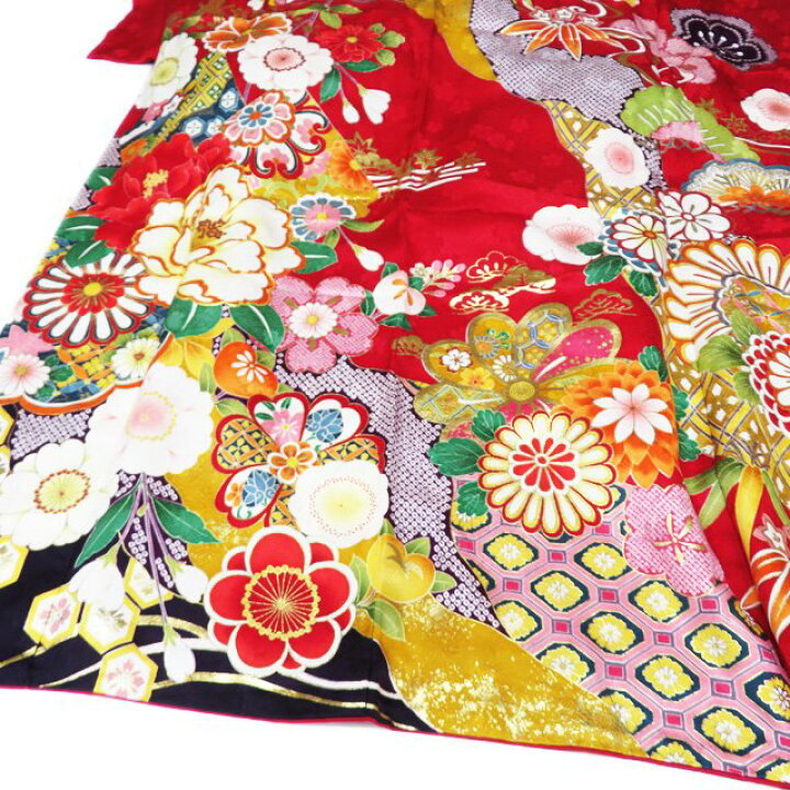 楽天市場】【 中古 】 振袖 着物 リサイクル 正絹 袷 金駒刺繍 花模様  