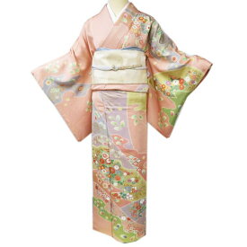 【 中古 】 訪問着 リサイクル着物 正絹 袷 フォーマル 金駒刺繍 花の図 朱華色 多色 金 身丈167cm 裄68cm L トール A980-7 [ 和服 入学式 卒業式 母 結婚式 お宮参り アウトレット 送料無料 きもの北條]