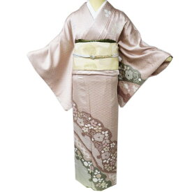 【 中古 】 訪問着 リサイクル着物 正絹 袷 フォーマル 花の図 絞り染め 地模様 亜麻色 多色 身丈163.5cm 裄64cm L A983-7 [ 和服 入学式 卒業式 お茶会 結婚式 お宮参り アウトレット 送料無料 きもの北條]