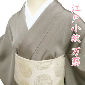 【 中古 】 江戸小紋 リサイクル着物 正絹 袷 カジュアル 万筋 黄海松茶色 深蘇芳色 身丈160cm 裄64cm M A1219-7 [和服 お茶会 お茶席 茶道 アウトレット kimono 送料無料 きもの北條]