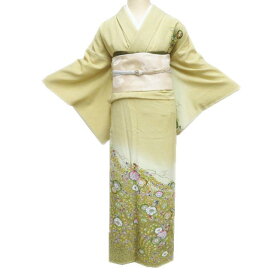 【 中古 】 訪問着 リサイクル着物 正絹 袷 フォーマル 作家物 落款 花の図 辻が花 黄系色 多色 身丈160.5cm 裄66cm M ワイド A1224-7 [和服 入学式 卒業式 お茶会 お茶席 茶道 結婚式 お宮参り 利休忌 送料無料 きもの北條]