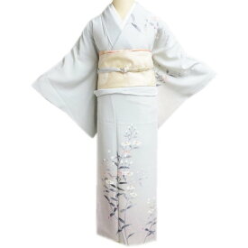 【 中古 】 訪問着 リサイクル着物 正絹 袷 フォーマル 十日町友禅作家 一梗 花の図 白緑色 多色 身丈154cm 裄65cm S A1291-7 [入学式 卒業式 お宮参り 結婚式 お茶会 お茶席 茶道 利休忌 和服 送料無料 きもの北條]