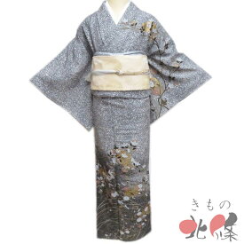 【 未使用 】 訪問着 着物 正絹 袷 フォーマル たたき染め 花の図 地紙 黒色 多色 金 身丈155cm 裄65cm S A1308-7 [入学式 卒業式 お宮参り 結婚式 お茶会 お茶席 茶道 利休忌 和服 送料無料 きもの北條]