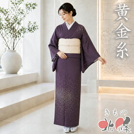 【 中古 】 特選 付下げ 付け下げ 訪問着 リサイクル着物 正絹 袷 金駒刺繍 黄金糸 唐草模様 紫鳶色 金 身丈166cm 裄68cm L トール A1371-7 [入学式 卒業式 お宮参り 七五三 母 刺繍 和服 送料無料 きもの北條]