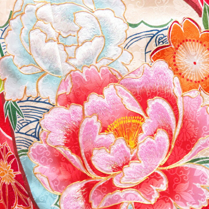 振袖 正絹花模様金駒刺繍 成人式 結婚式 トールA596-8 L【中古】