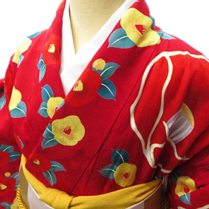 楽天市場】【 中古 】 振袖 リサイクル 着物 正絹 椿に鹿の子模様 成人 