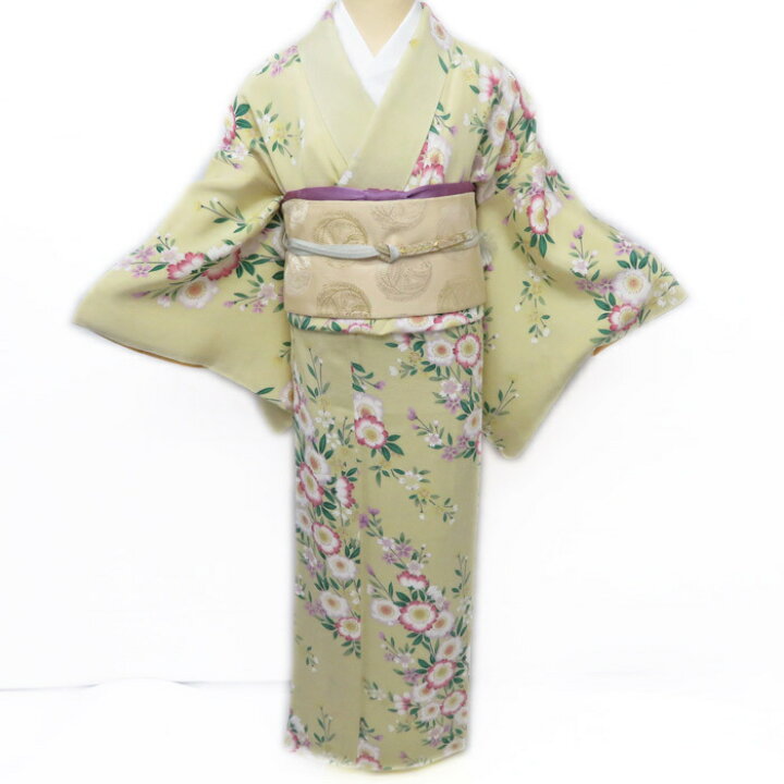 楽天市場】【 未使用 】 特選 小紋 着物 縮緬 花模様 桜 クリーム色 丈 