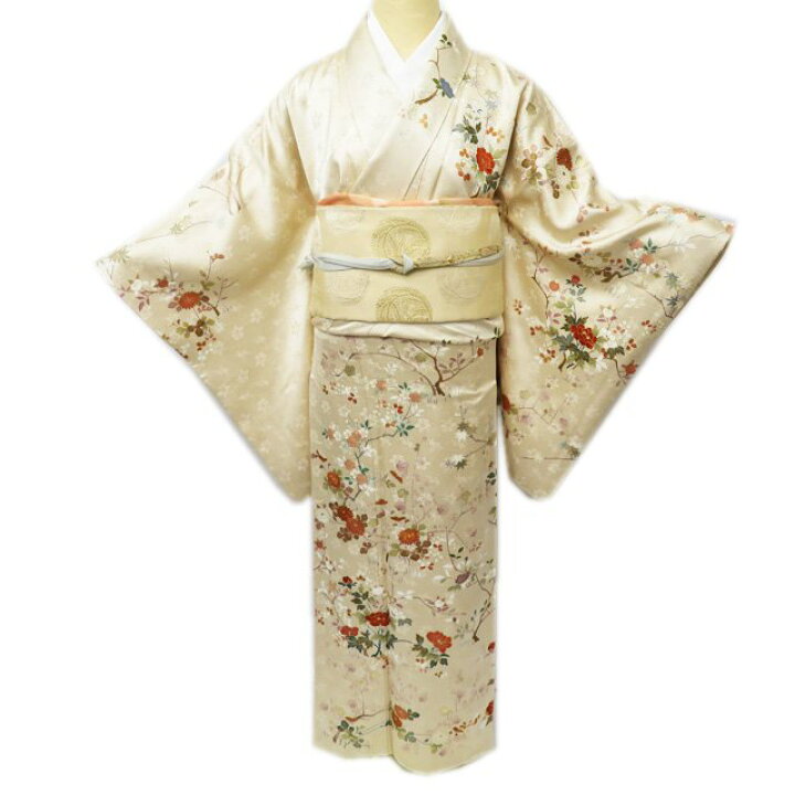 楽天市場】【 中古 】 訪問着 リサイクル着物 花の図 金駒刺繍 地模様  