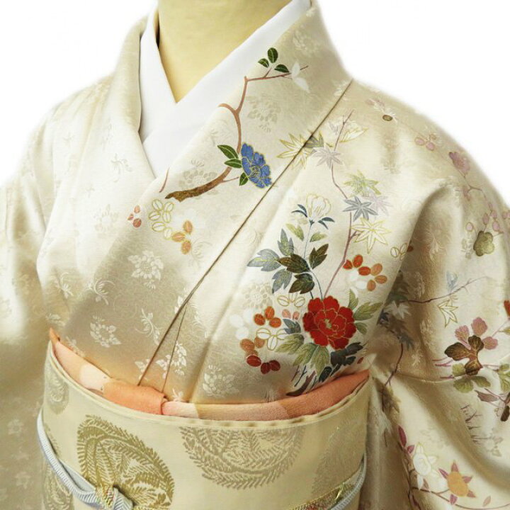 楽天市場】【 中古 】 訪問着 リサイクル着物 花の図 金駒刺繍 地模様  