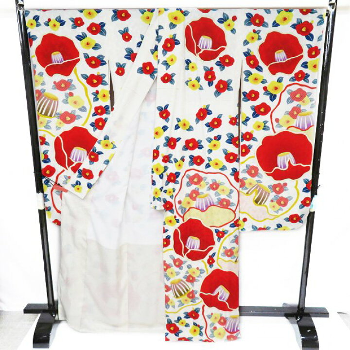 楽天市場】【 中古 】 振袖 着物 リサイクル 正絹 花模様 椿 鹿の子  