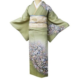 【 中古 】 訪問着 リサイクル着物 正絹 袷 フォーマル 辻が花 絞り 若菜色 多色 身丈154cm 裄63.5cm S A1053-8 [ 和服 入学式 卒業式 お茶会 結婚式 お宮参り アウトレット 送料無料 きもの北條]