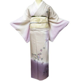 【 未使用 】 訪問着 着物 正絹 袷 フォーマル 葉っぱの図 暈し 淡紅藤色 白茶色 多色 身丈161.5cm 裄64.5cm M A1068-8 [ 和服 入学式 卒業式 お茶会 結婚式 お宮参り アウトレット 送料無料 きもの北條]