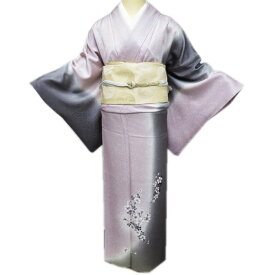 【 中古 】 特選 訪問着 リサイクル着物 正絹 袷 フォーマル 花の図 桜 ぼかし染め 暈し 桜色 灰色 身丈164cm 裄70cm L A919-8 [ 和服 入学式 卒業式 お茶会 結婚式 お宮参り アウトレット きもの kimono 送料無料 きもの北條]