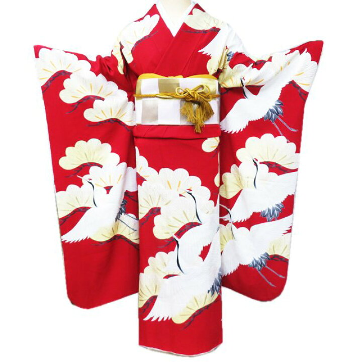 楽天市場】【 中古 】 振袖 着物 リサイクル 正絹 松に鶴の図 刺繍  