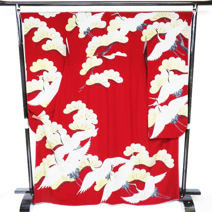 楽天市場】【 中古 】 振袖 着物 リサイクル 正絹 松に鶴の図 刺繍  