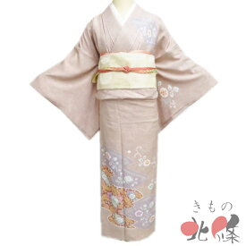 【 未使用 】 訪問着 着物 正絹 袷 作家物 落款 絞り染め 花の図 辻が花 反端付き 灰梅色 多色 身丈161cm 裄68cm M A1320-8 [入学式 卒業式 お宮参り 結婚式 お茶会 お茶席 茶道 利休忌 和服 送料無料 きもの北條]