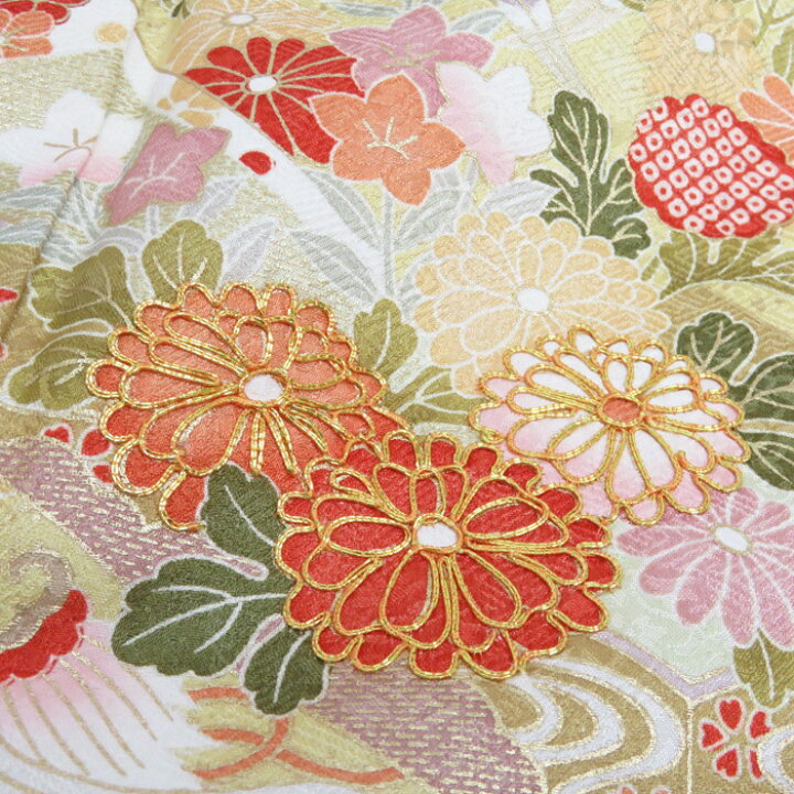 花の図宝物金駒刺繍地模様桜色訪問着A695-1 L
